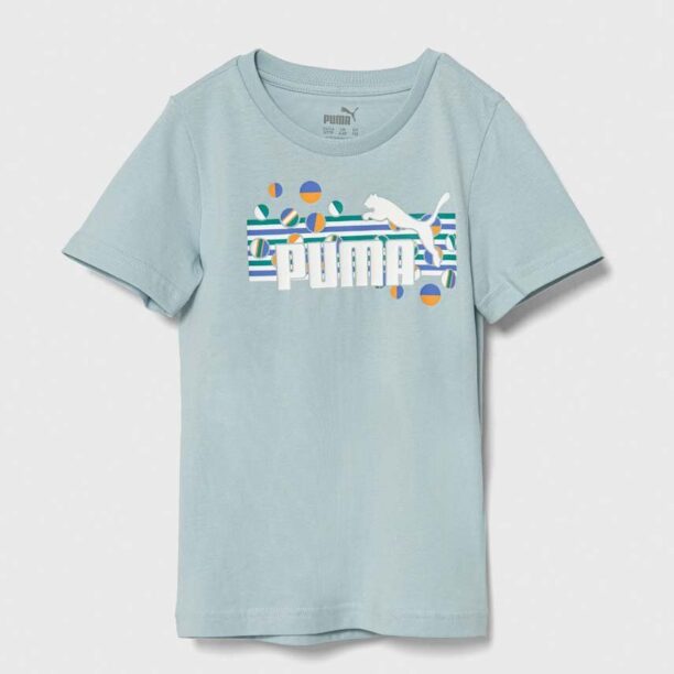 Puma tricou de bumbac pentru copii ESS+ SUMMER CAMP Tee culoarea turcoaz