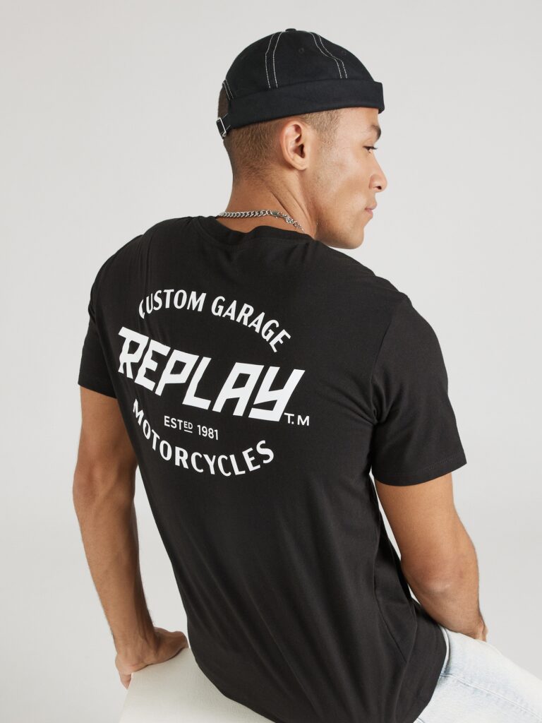 REPLAY Tricou  negru / alb preţ