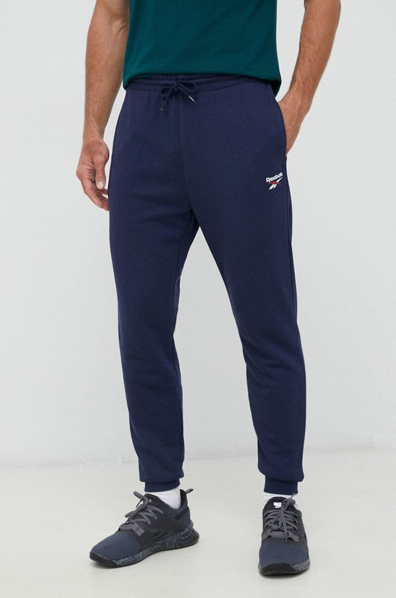 Reebok pantaloni de trening culoarea albastru marin