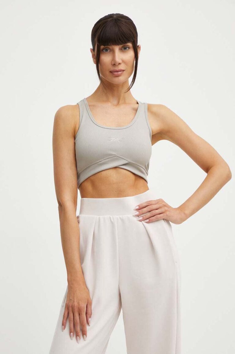 Reebok top de yoga Lux Studio Rib culoarea bej