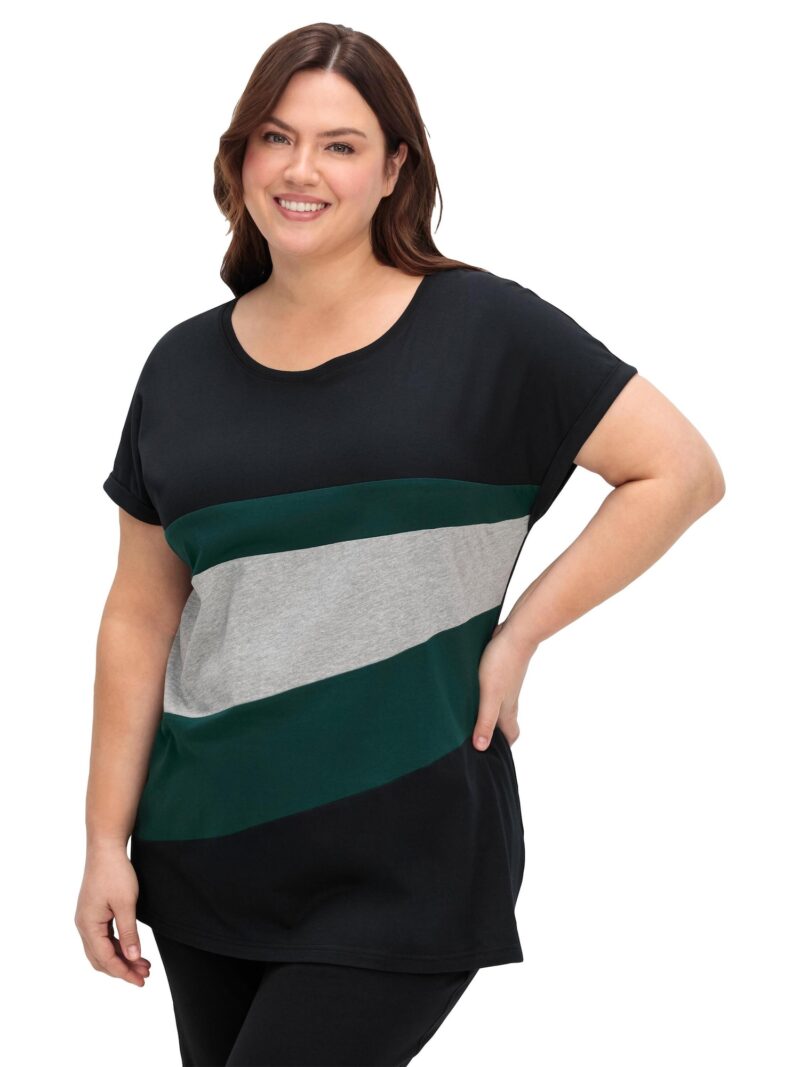 SHEEGO Tricou  gri / verde închis / negru