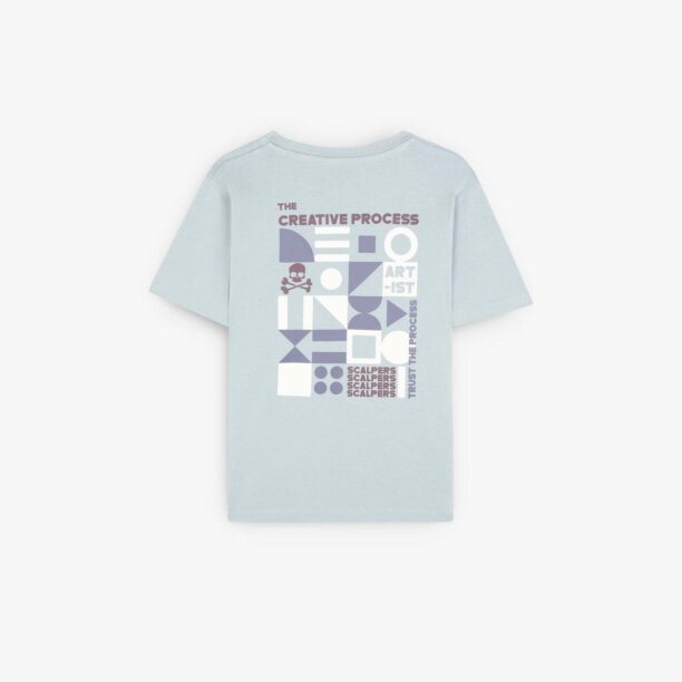 Scalpers Tricou 'Artist'  albastru porumbel / albastru deschis / gri taupe / alb