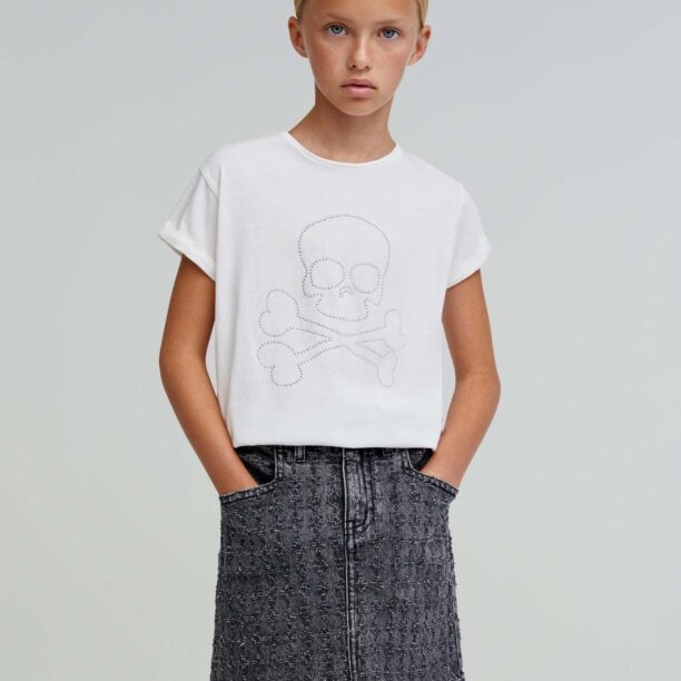 Scalpers Tricou 'Shiny Skull'  gri / alb preţ