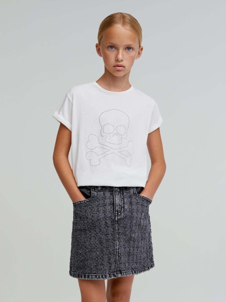 Scalpers Tricou 'Shiny Skull'  gri / alb preţ