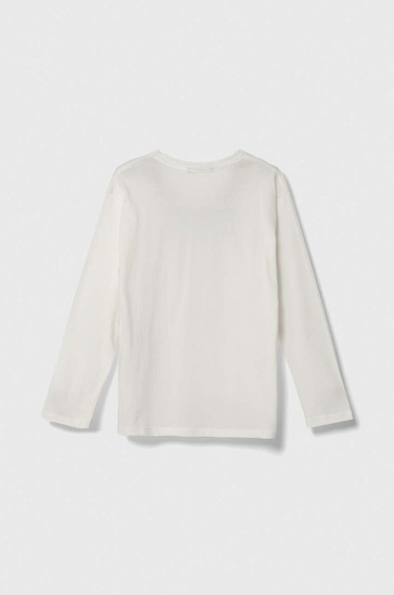 Sisley longsleeve din bumbac pentru copii culoarea alb preţ