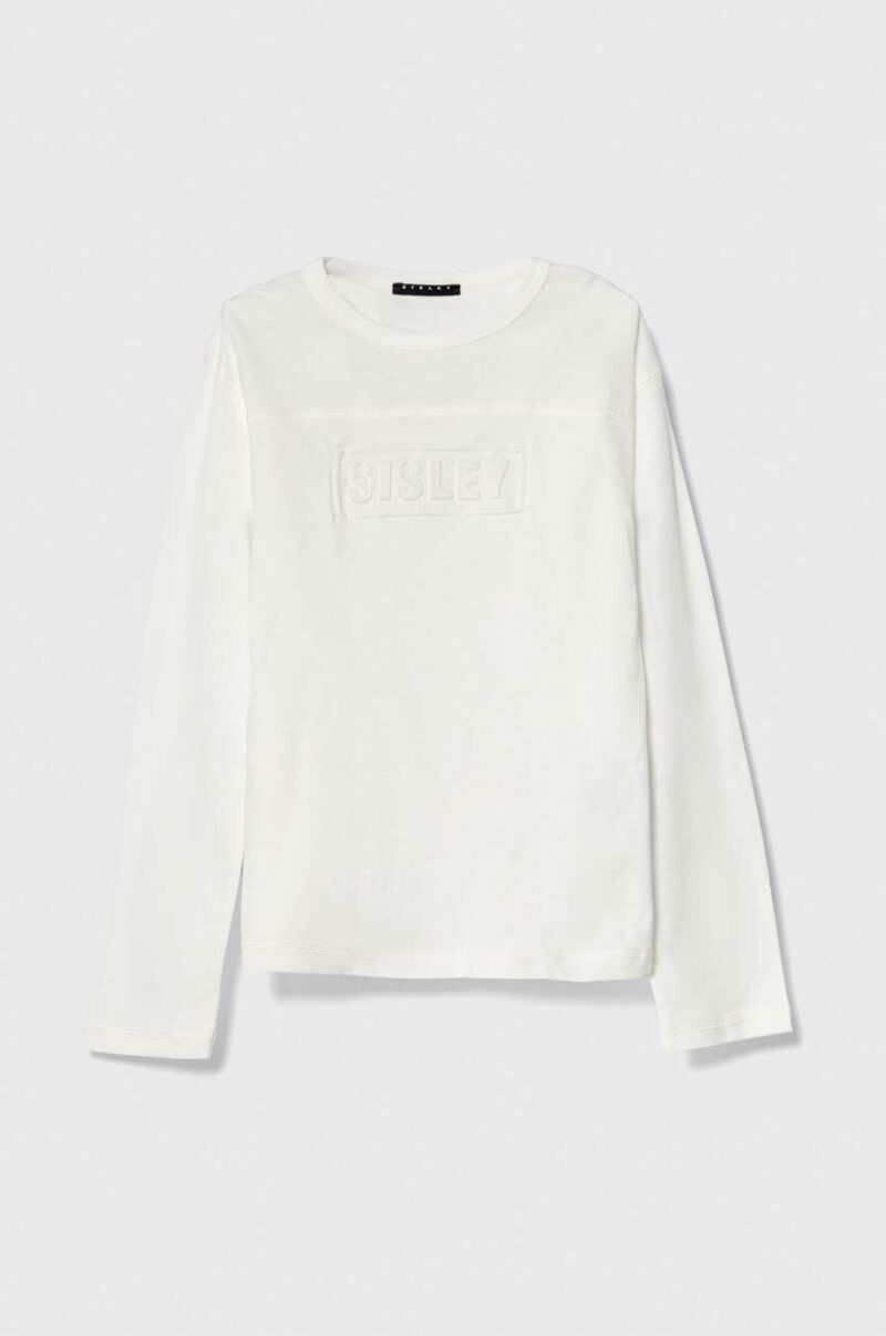 Sisley longsleeve din bumbac pentru copii culoarea alb