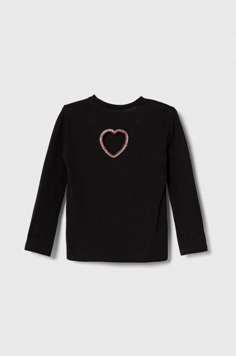 Sisley longsleeve din bumbac pentru copii culoarea negru preţ