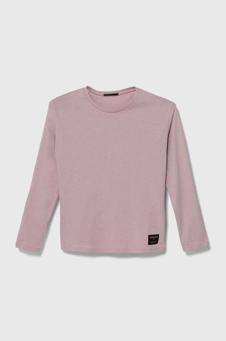 Sisley longsleeve din bumbac pentru copii culoarea roz