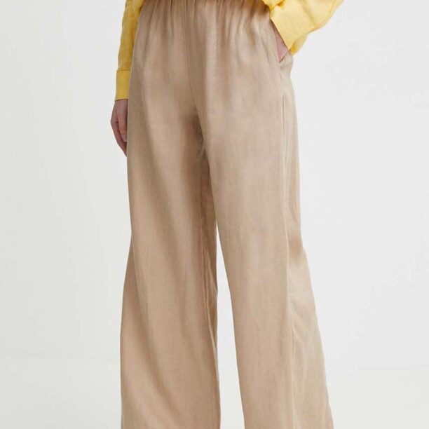 Sisley pantaloni din in culoarea bej