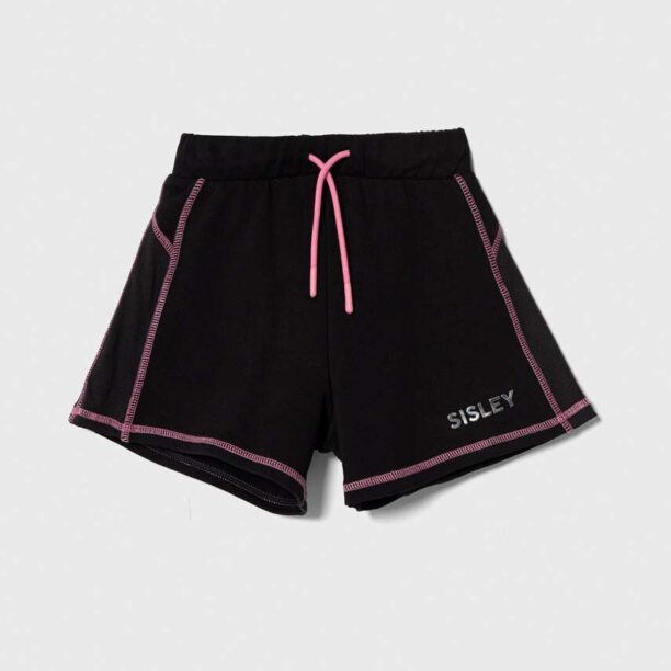 Sisley pantaloni scurți din bumbac pentru copii culoarea negru