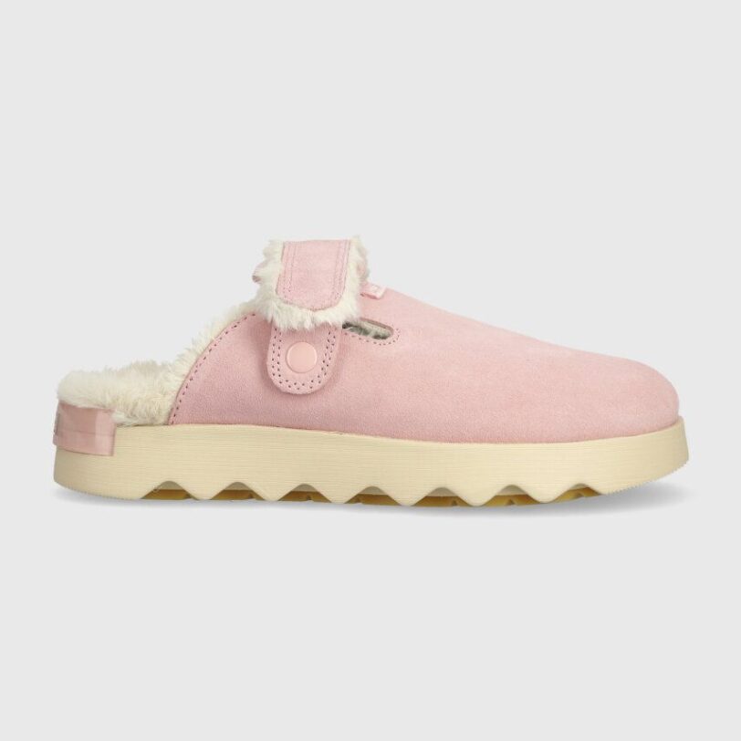 Sorel papuci din piele intoarsa VIIBE CLOG SUEDE COZY culoarea roz