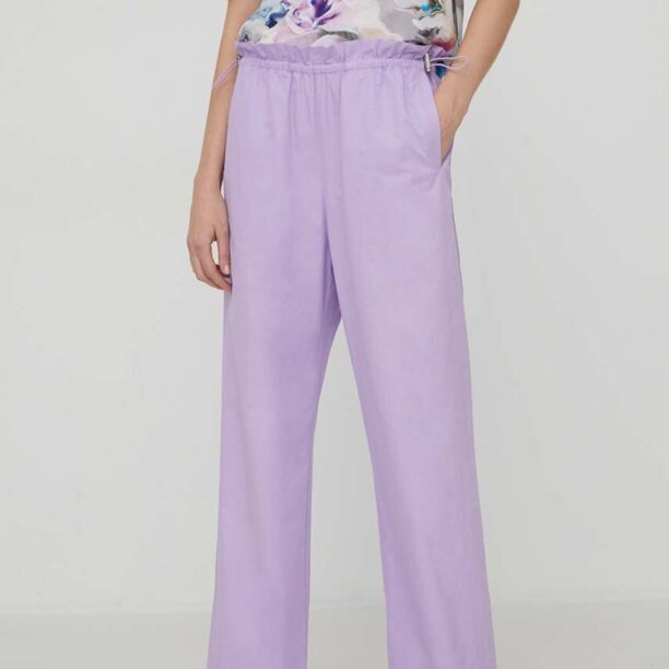 Stine Goya pantaloni de bumbac Carola Solid culoarea violet