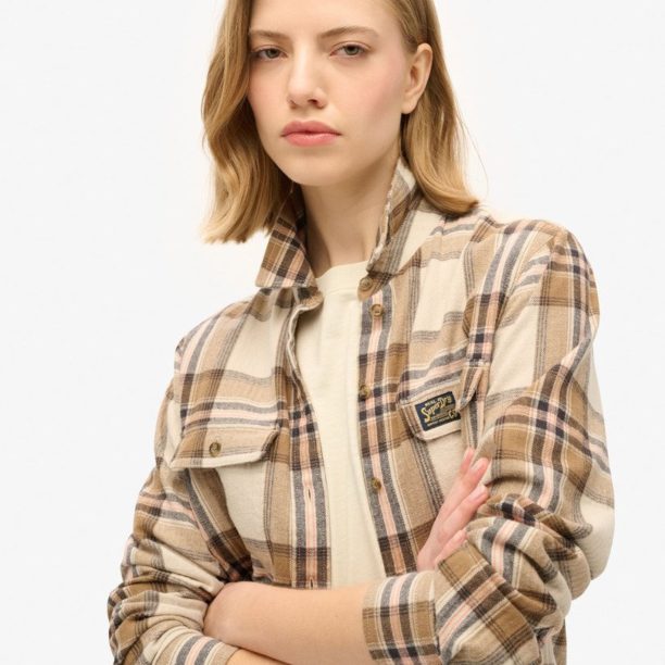 Superdry Bluză 'LUMBERJACK'  crem / ombră / brocart / gri închis