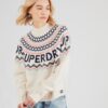 Superdry Pulover  crem / albastru marin / albastru deschis / portocaliu