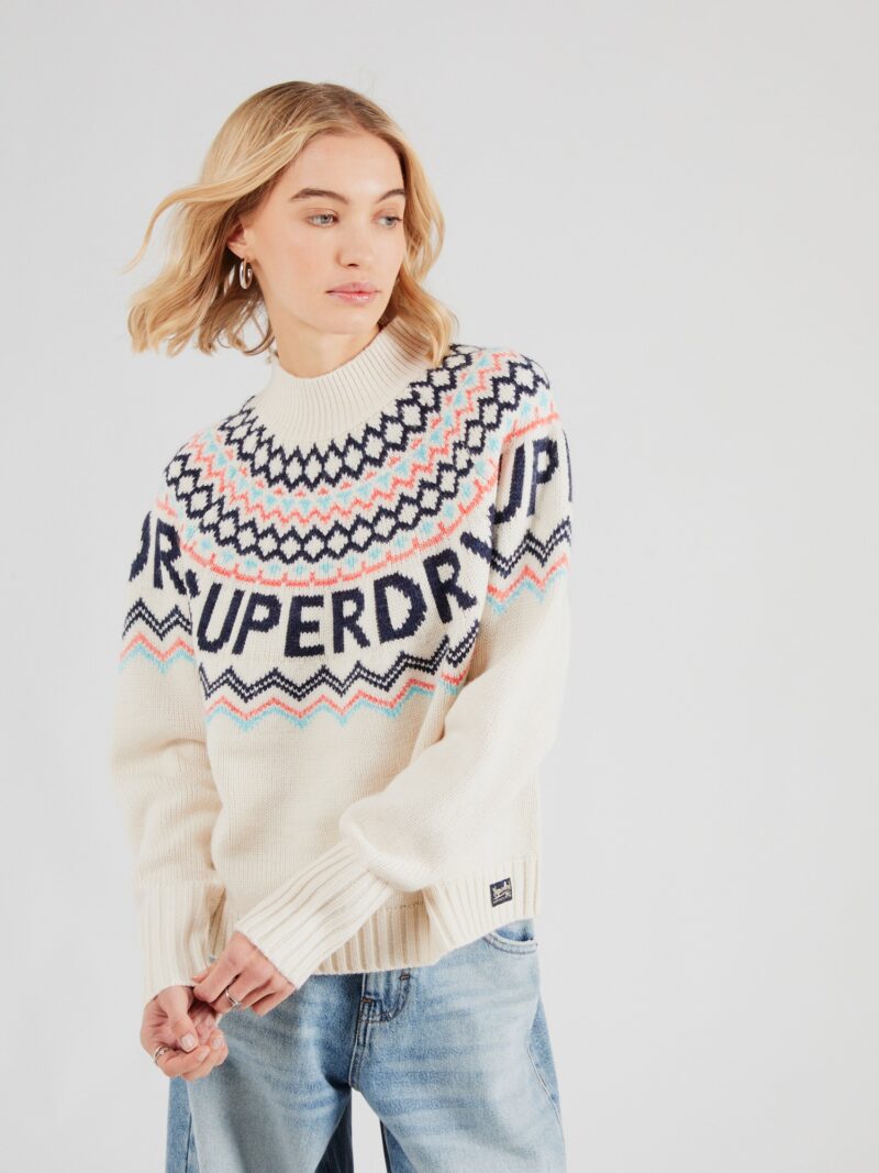 Superdry Pulover  crem / albastru marin / albastru deschis / portocaliu