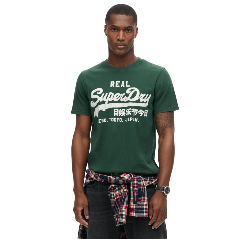 Original Superdry Tricou 'Classic'  verde pin / alb