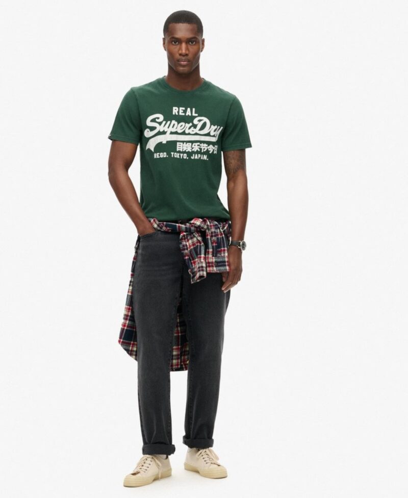 Superdry Tricou 'Classic'  verde pin / alb