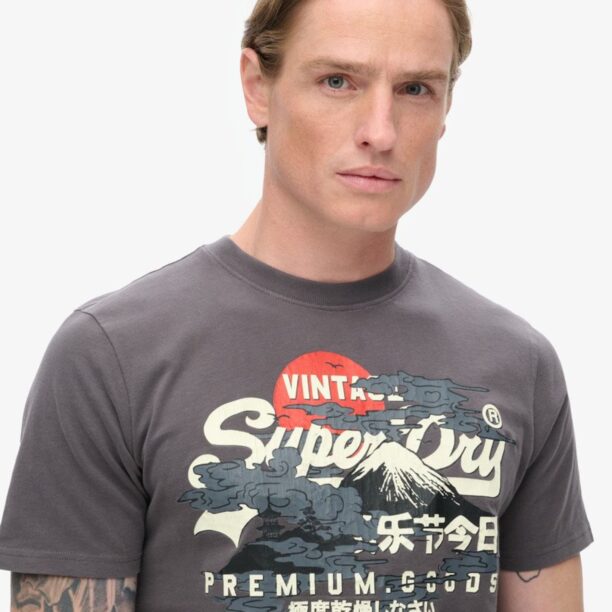 Superdry Tricou 'Tokyo'  gri închis / roșu / alb preţ