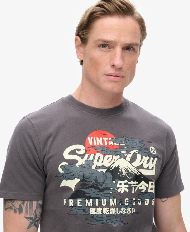 Superdry Tricou 'Tokyo'  gri închis / roșu / alb preţ