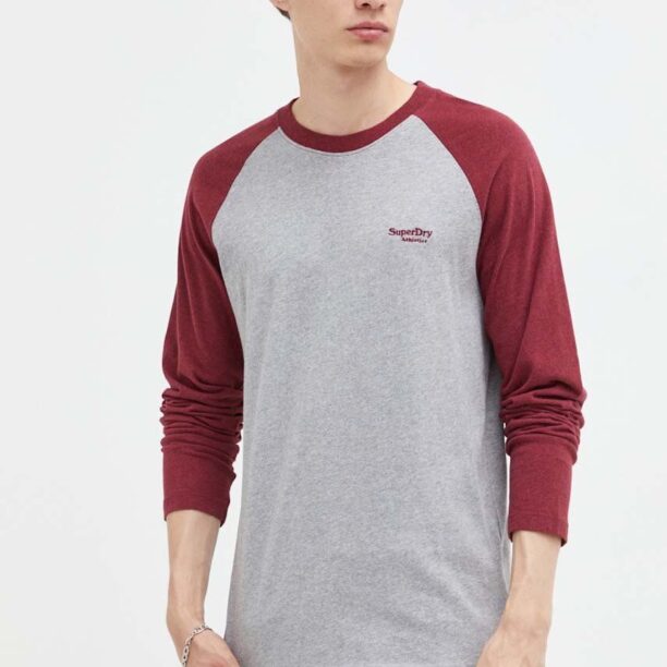 Superdry longsleeve din bumbac culoarea gri