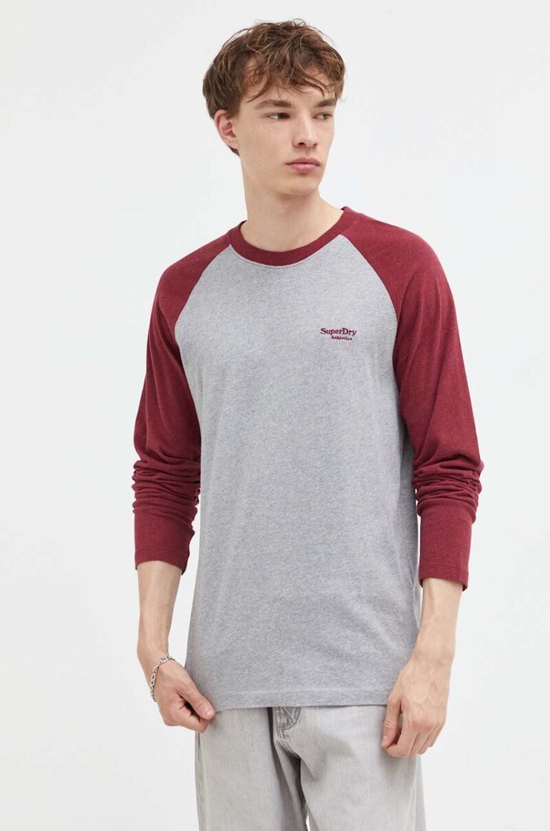 Superdry longsleeve din bumbac culoarea gri