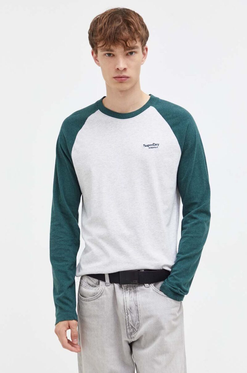 Superdry longsleeve din bumbac culoarea gri