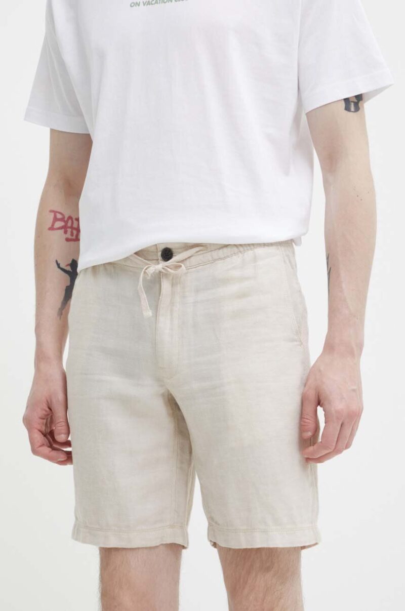 Superdry pantaloni scurti din in culoarea bej