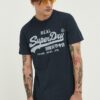 Superdry tricou din bumbac culoarea albastru marin