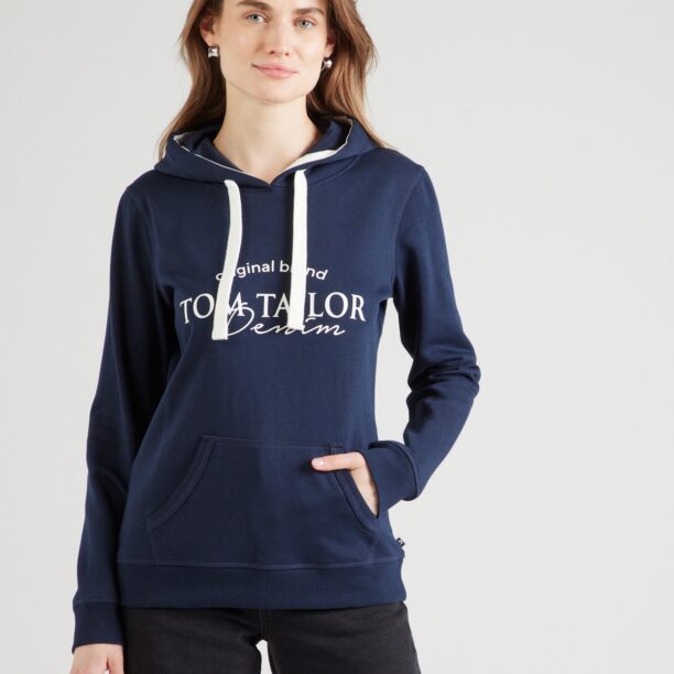 TOM TAILOR DENIM Bluză de molton  albastru închis / alb