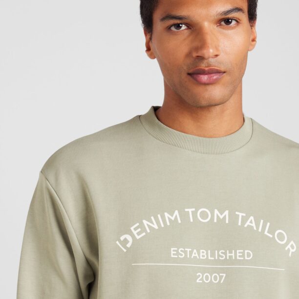 TOM TAILOR DENIM Bluză de molton  verde deschis / alb lână