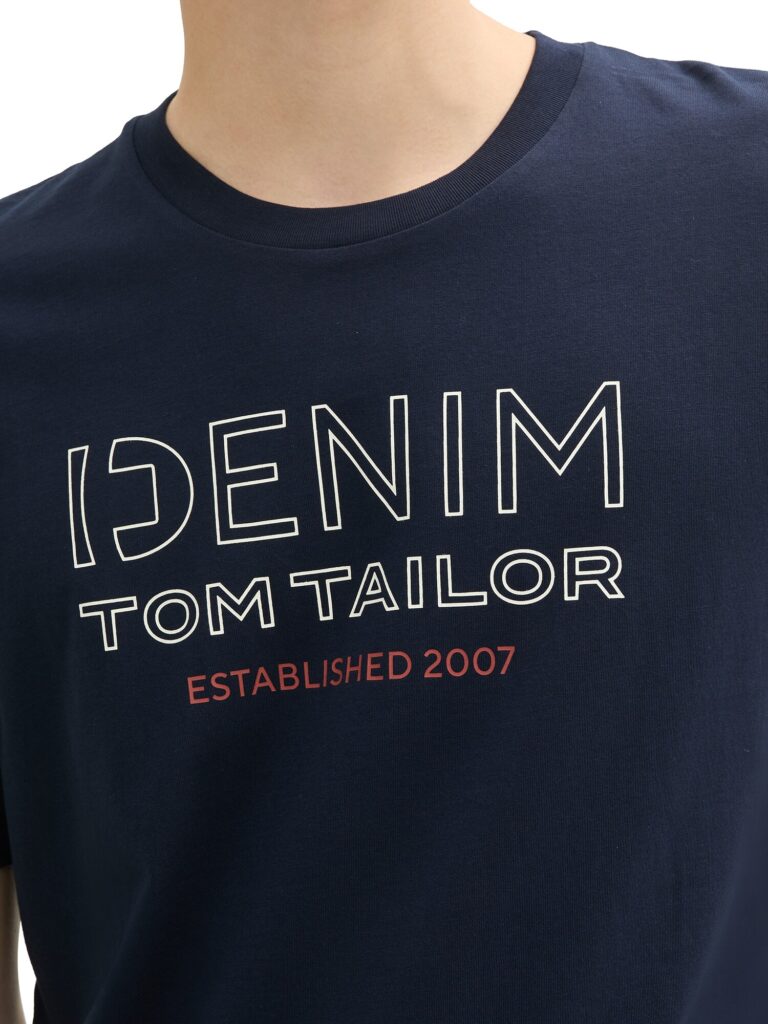 Preţ TOM TAILOR DENIM Tricou  albastru închis / roșu pepene / alb