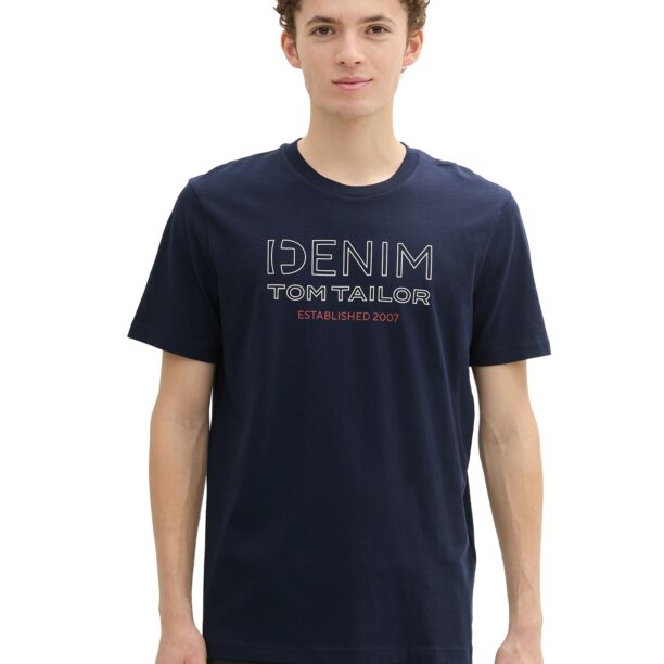 TOM TAILOR DENIM Tricou  albastru închis / roșu pepene / alb