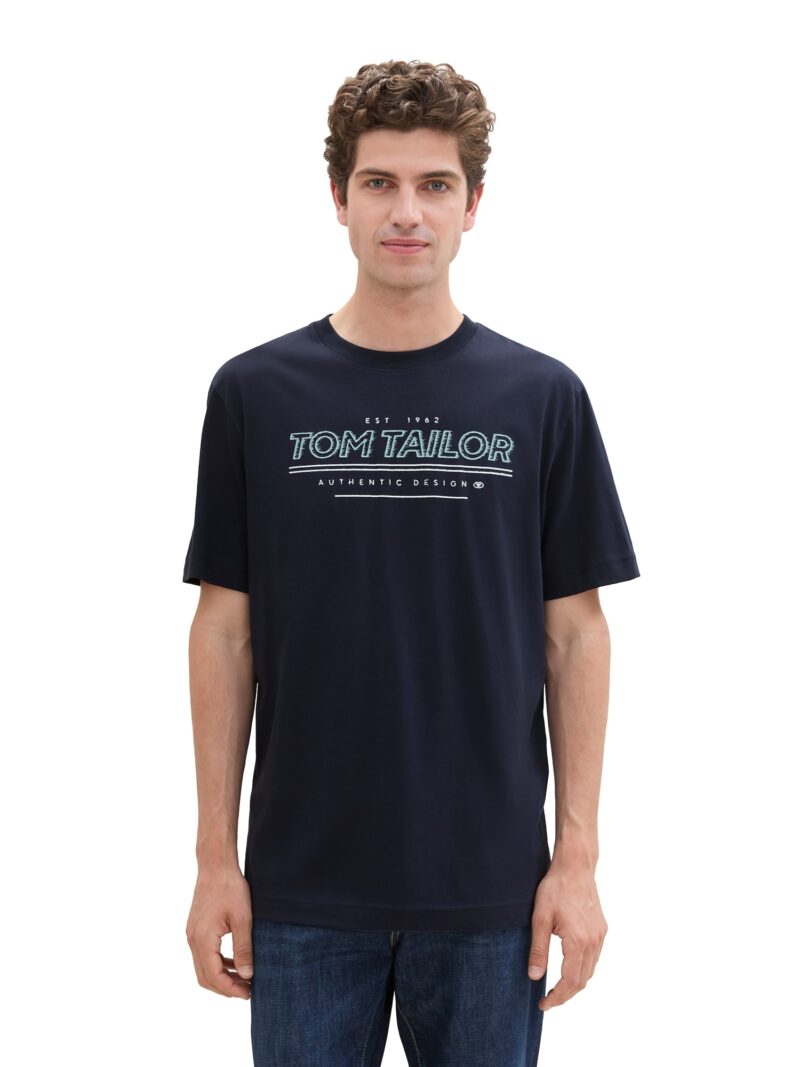 TOM TAILOR Tricou  albastru închis / verde mentă / alb