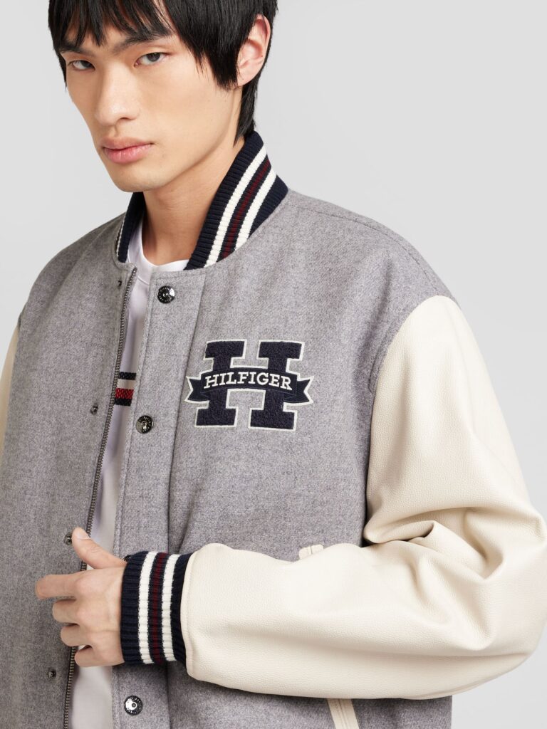 TOMMY HILFIGER Geacă de primăvară-toamnă  albastru marin / gri / alb / alb lână preţ