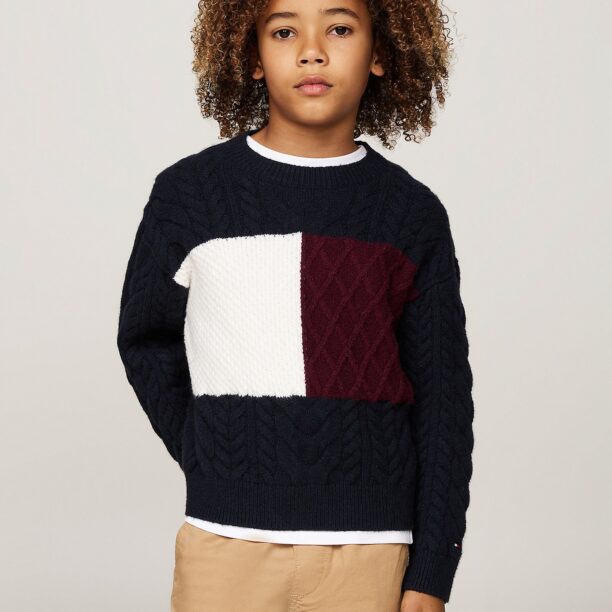 TOMMY HILFIGER Pulover  albastru închis / roșu bordeaux / alb