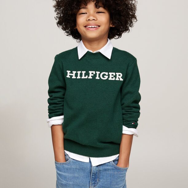 TOMMY HILFIGER Pulover  verde închis / alb preţ