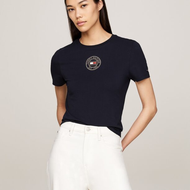 TOMMY HILFIGER Tricou  bej / bleumarin / roșu / alb