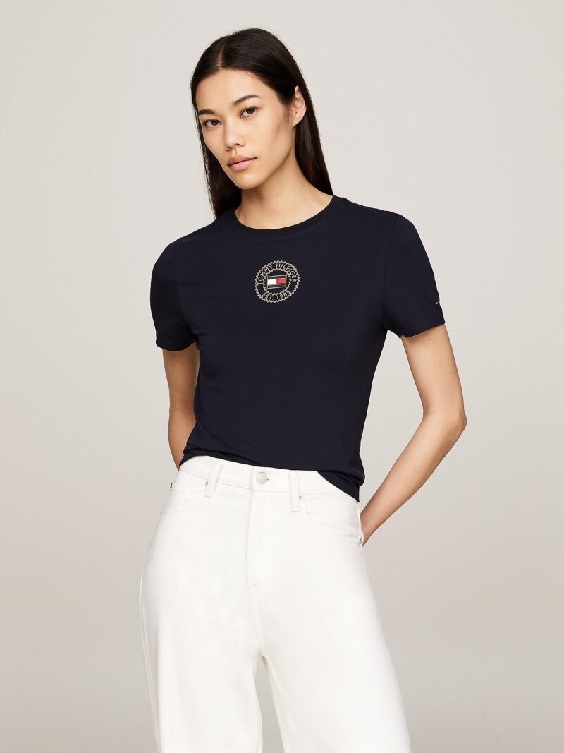 TOMMY HILFIGER Tricou  bej / bleumarin / roșu / alb