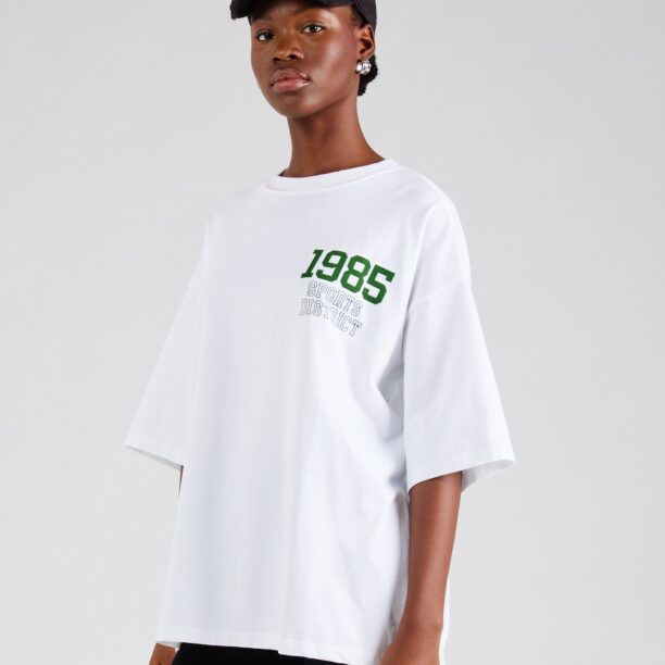 TOPSHOP Tricou '1985'  verde închis / alb