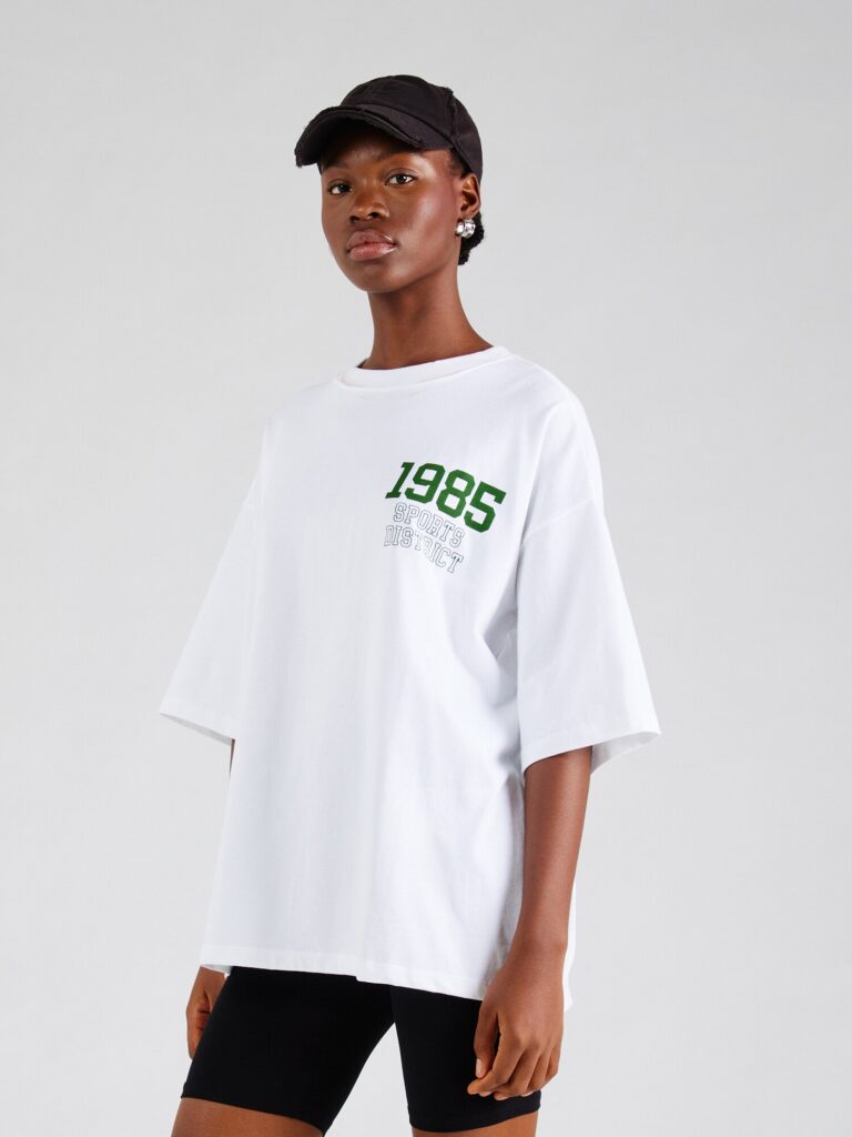 TOPSHOP Tricou '1985'  verde închis / alb