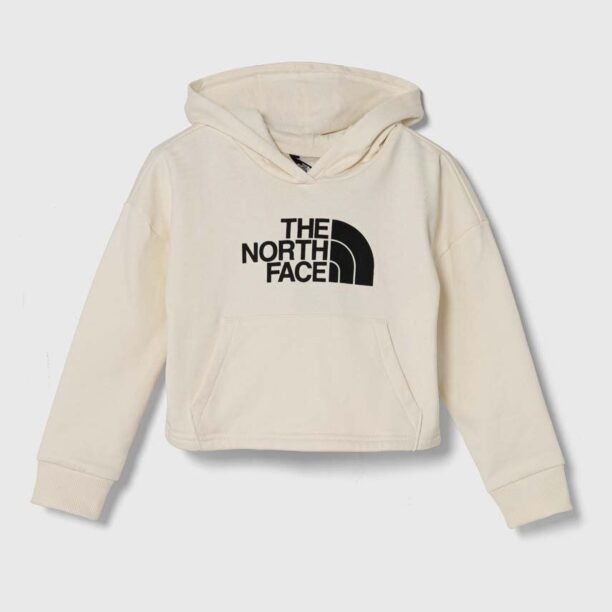 The North Face hanorac de bumbac pentru copii DREW PEAK LIGHT HOODIE culoarea bej