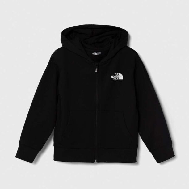 The North Face hanorac de bumbac pentru copii FZ OVERSIZE LIGHT HOODIE culoarea negru