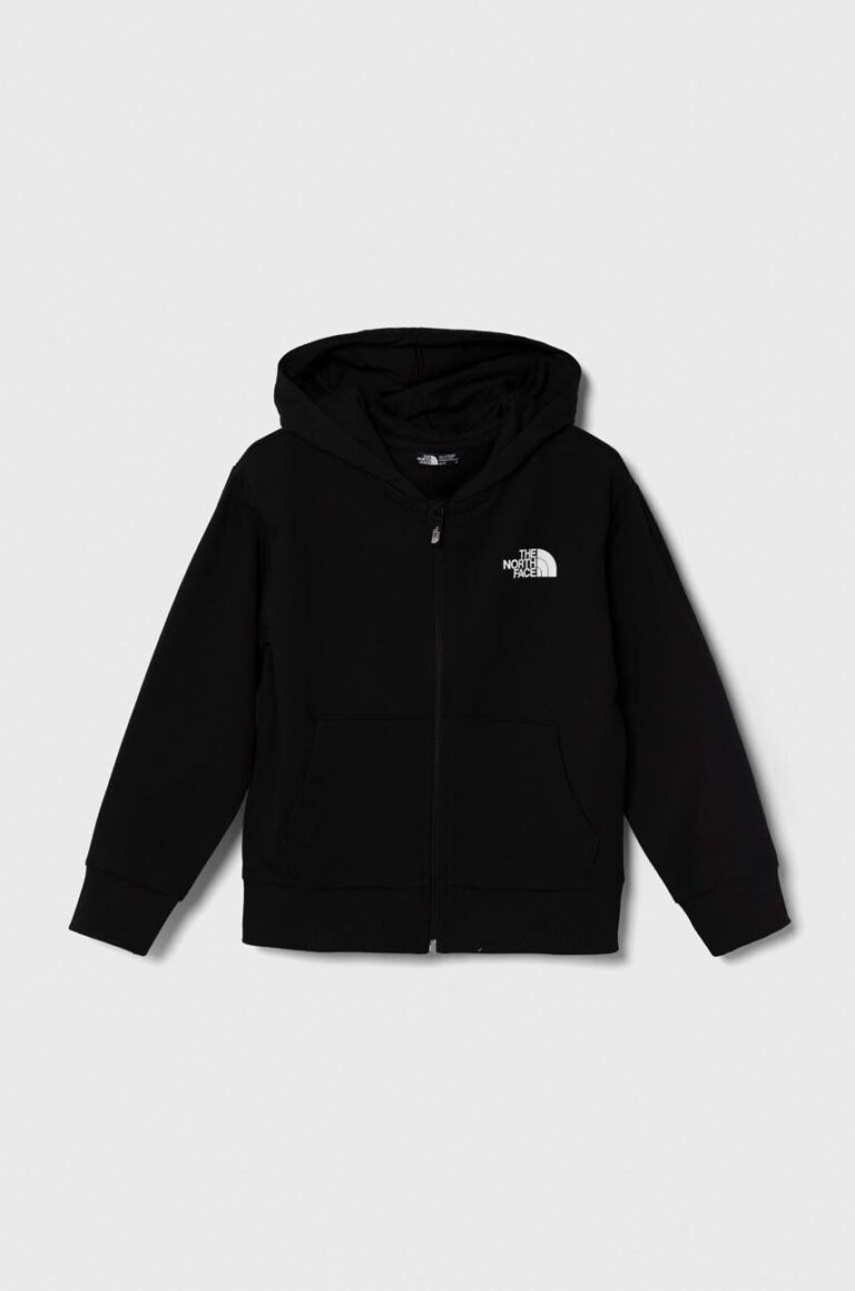 The North Face hanorac de bumbac pentru copii FZ OVERSIZE LIGHT HOODIE culoarea negru