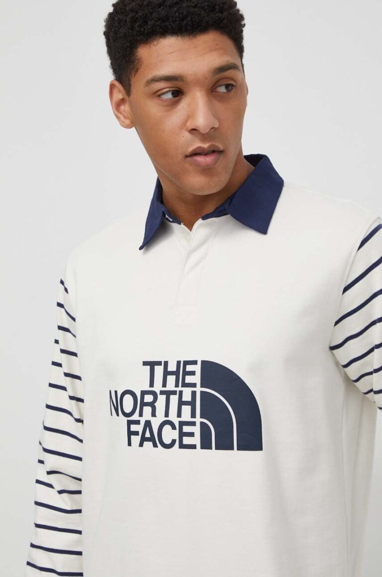 The North Face longsleeve din bumbac culoarea bej