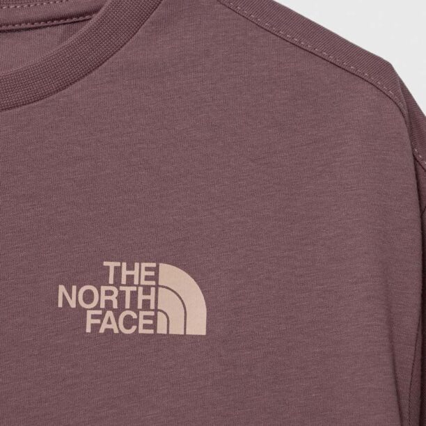 The North Face tricou de bumbac pentru copii G VERTICAL LINE S/S TEE culoarea maro preţ