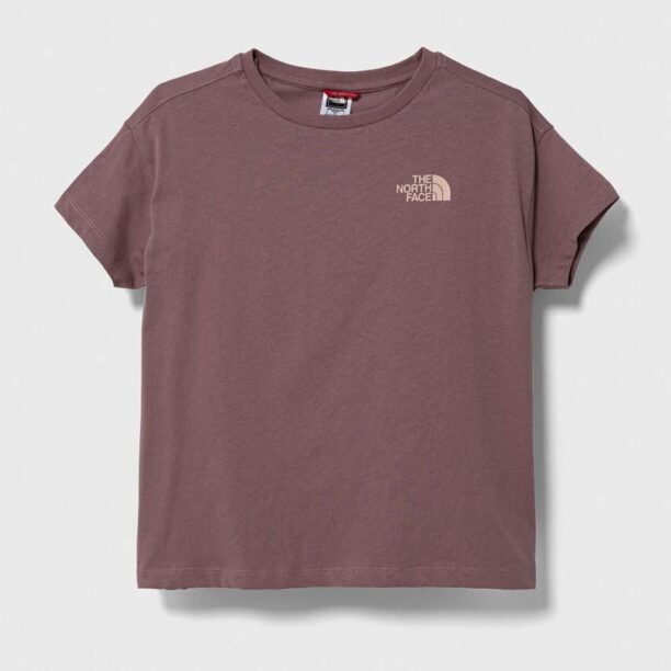 The North Face tricou de bumbac pentru copii G VERTICAL LINE S/S TEE culoarea maro