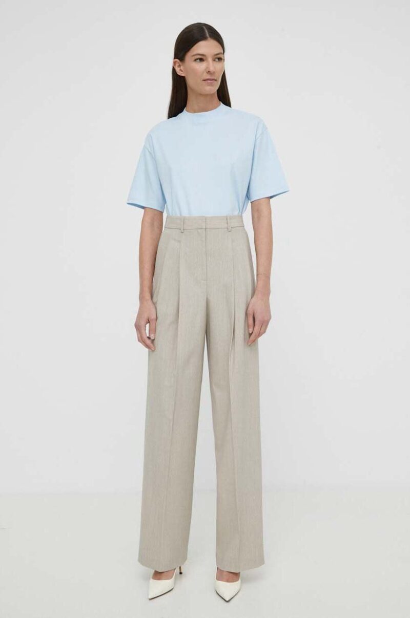 Theory pantaloni de lana culoarea bej