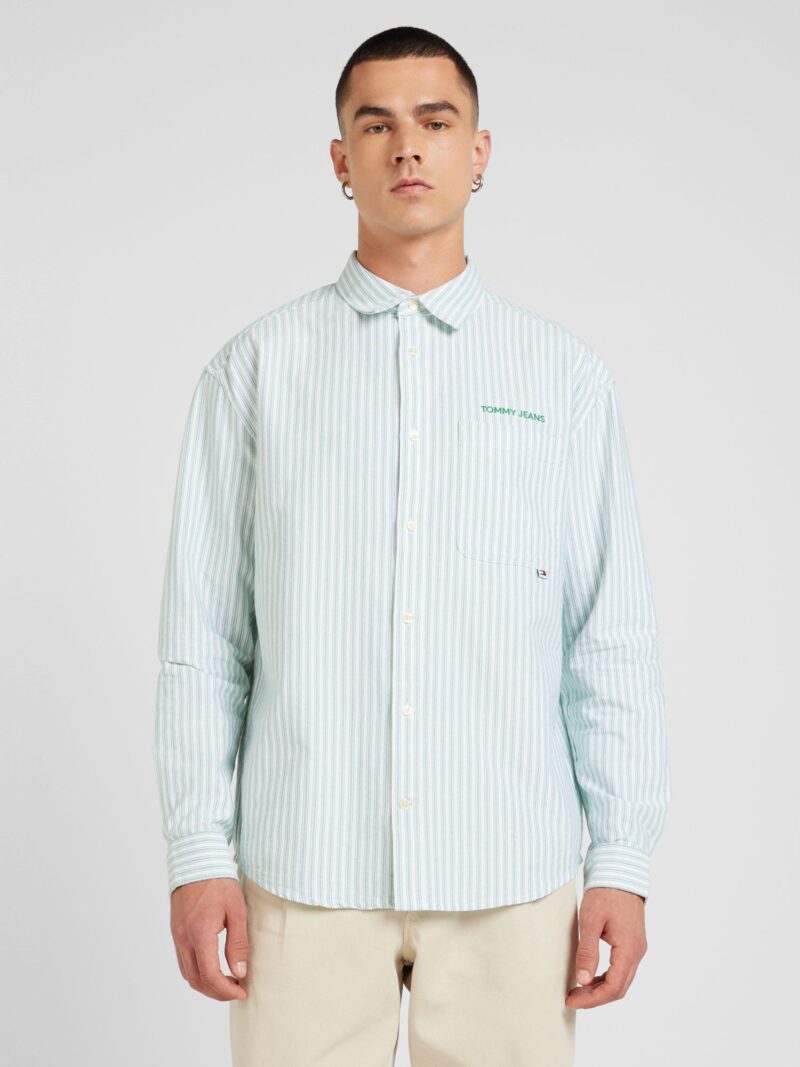 Tommy Jeans Cămașă 'CLASSICS'  verde pastel / alb