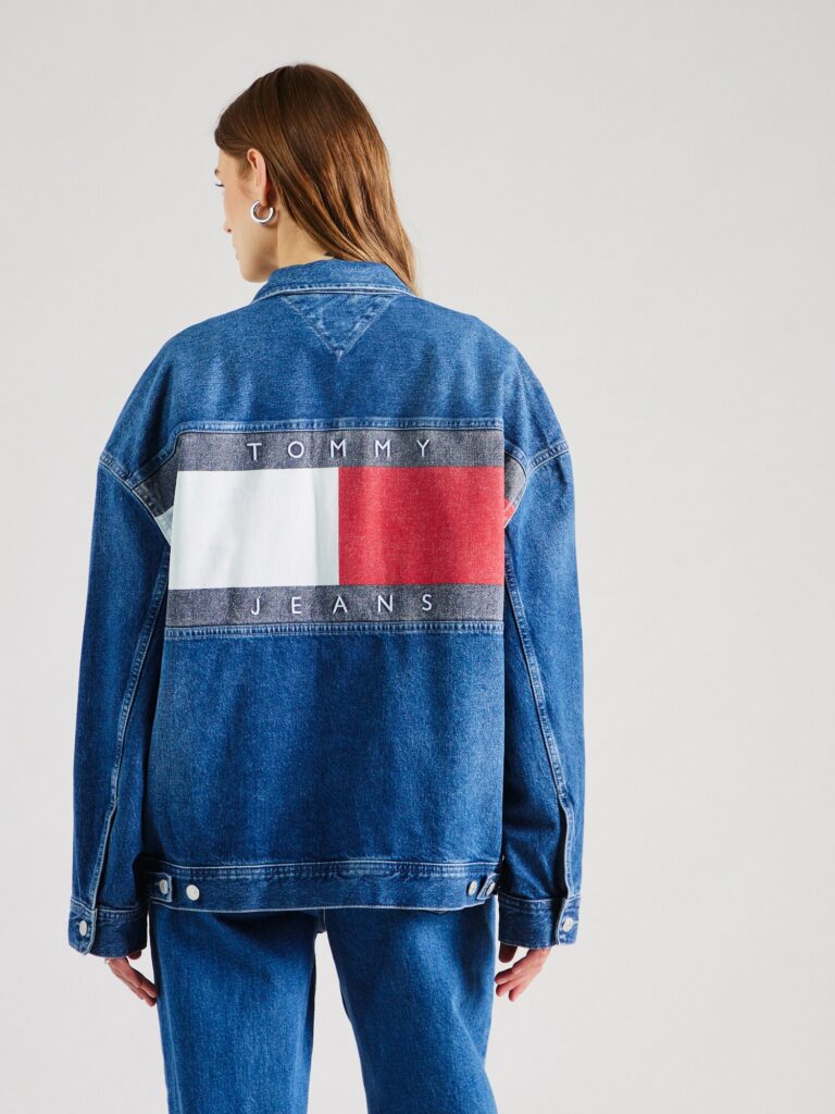 Tommy Jeans Geacă de primăvară-toamnă  albastru denim / albastru închis / roșu / alb preţ