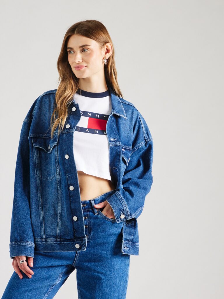 Tommy Jeans Geacă de primăvară-toamnă  albastru denim / albastru închis / roșu / alb